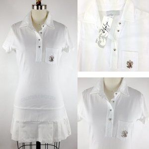 White Tennis Dress Pleated Skirt Silver Buttons